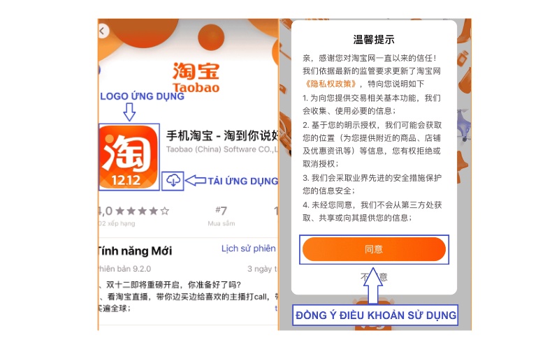 Tải và đồng ý với điều khoản của ứng dụng