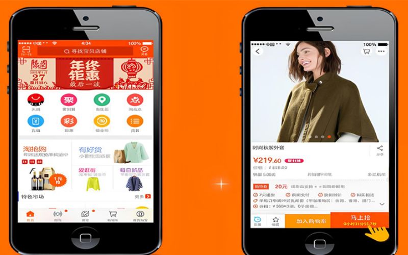 Sử dụng điện thoại truy cập vào trang web mua sắm Taobao